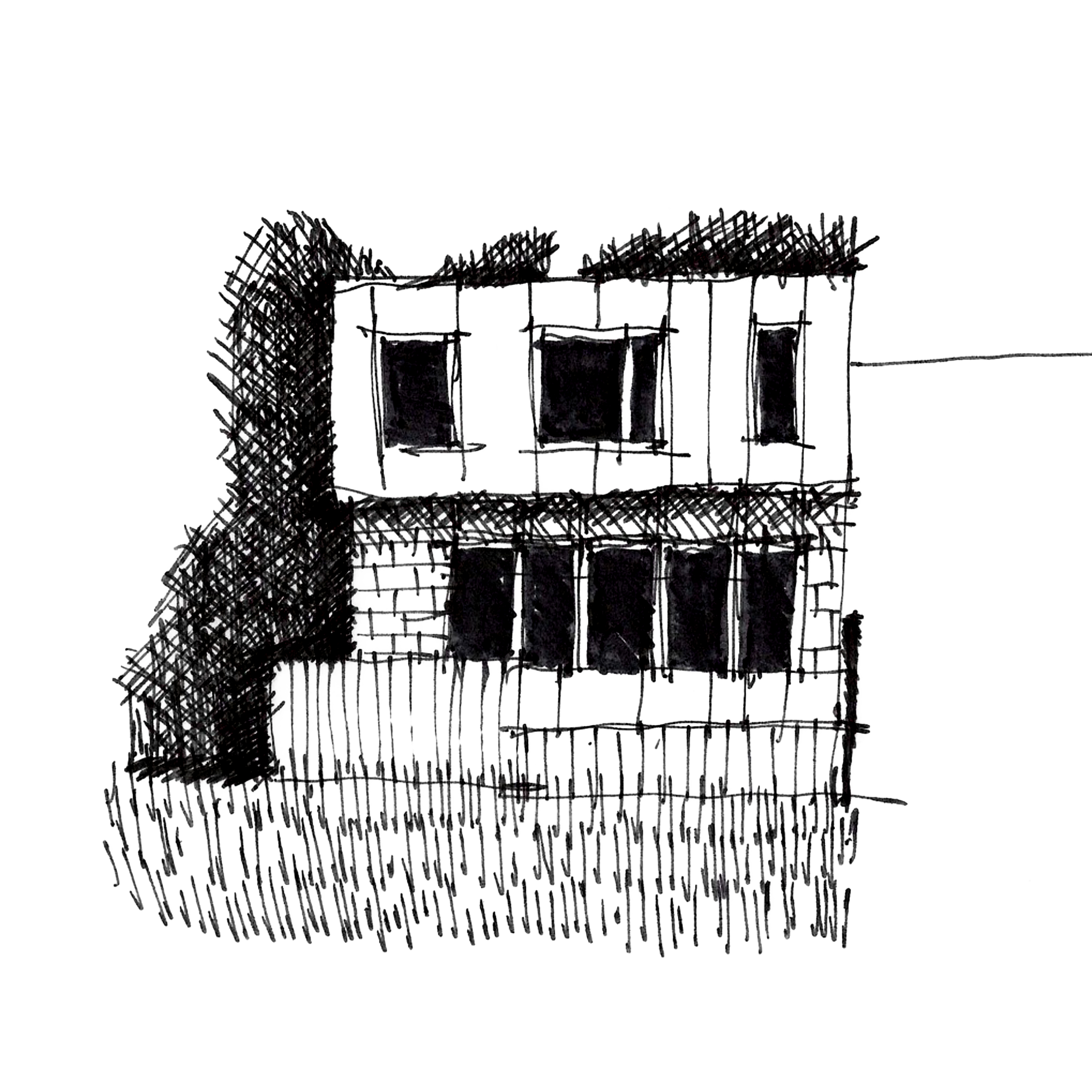 Croquis de la vue arrière de la Résidence Meunier.